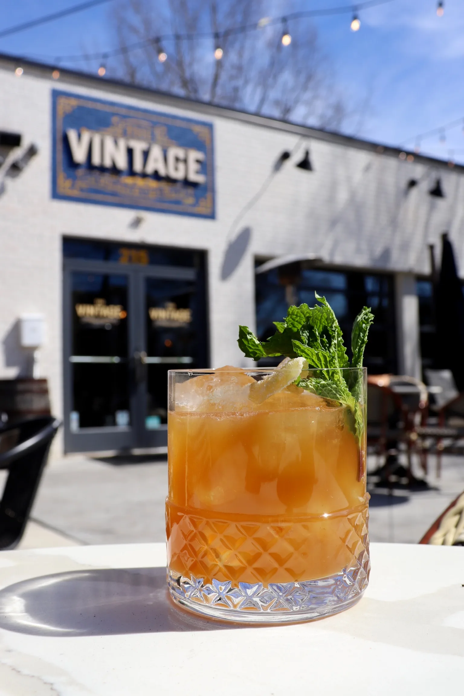 A cocktail on the patio at The Vintage